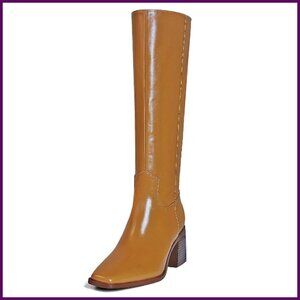 Knee High Boots Chunky Heel Square Toe Side Zipper Fashion Long Boots